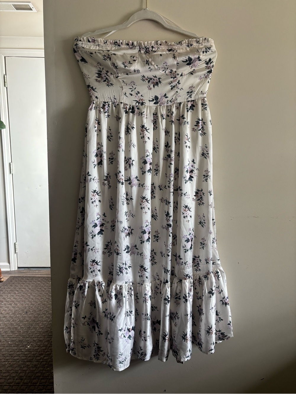 Altar'd State White Strapless Floral Midi Dress